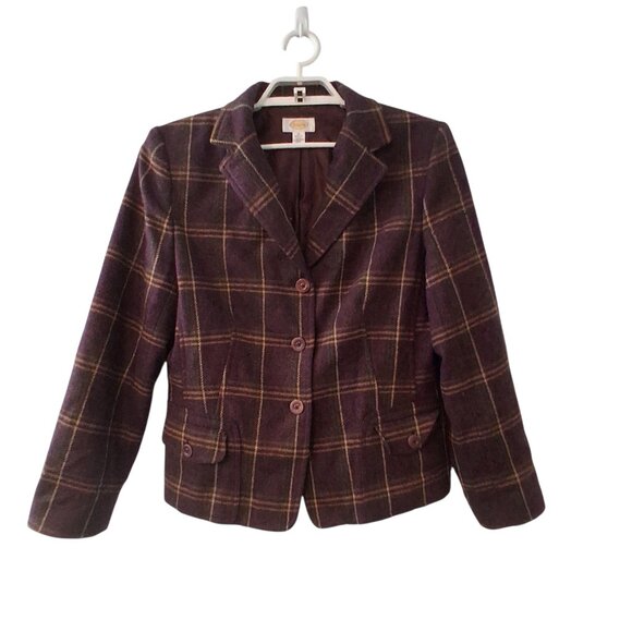 Talbots blazer womens 16 vintage USA 100% wool plaid - Picture 1 of 5
